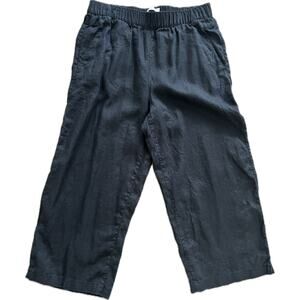 Cynthia Rowley Black 100% Linen Pants Large Wide Leg Ankle Natural Lagenlook